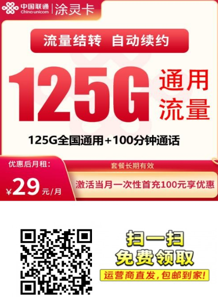 贵州联通涂灵卡来了，29元125G全国流量，真香！