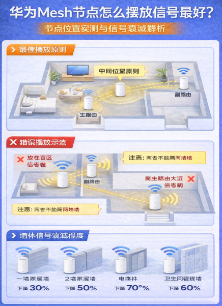 华为路由Mesh怎么摆放才稳？节点位置实测与信号衰减解析