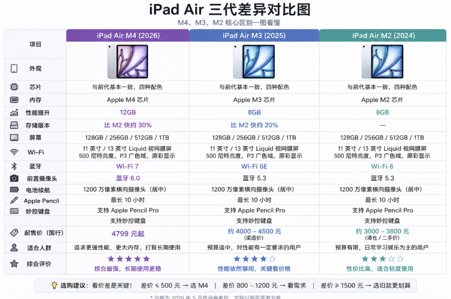 2026 iPad Air怎么选?M4、M3、M2差别终于讲明白了